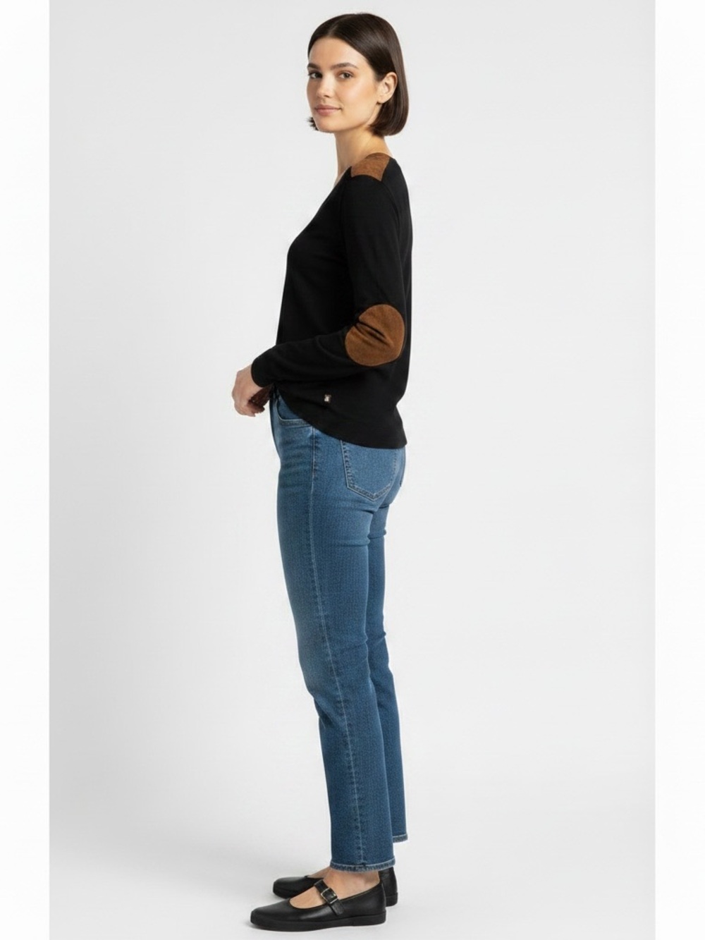 Lauren Ralph Lauren 100% Cotton Elbow Patches Black Long Sleeve Top 1X